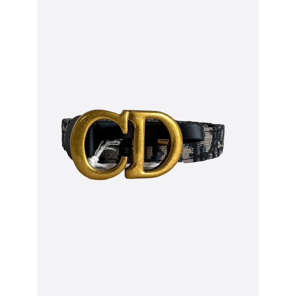 Dior Beige & Blue Oblique Gold Buckle 20MM Belt - Picture 1 of 5